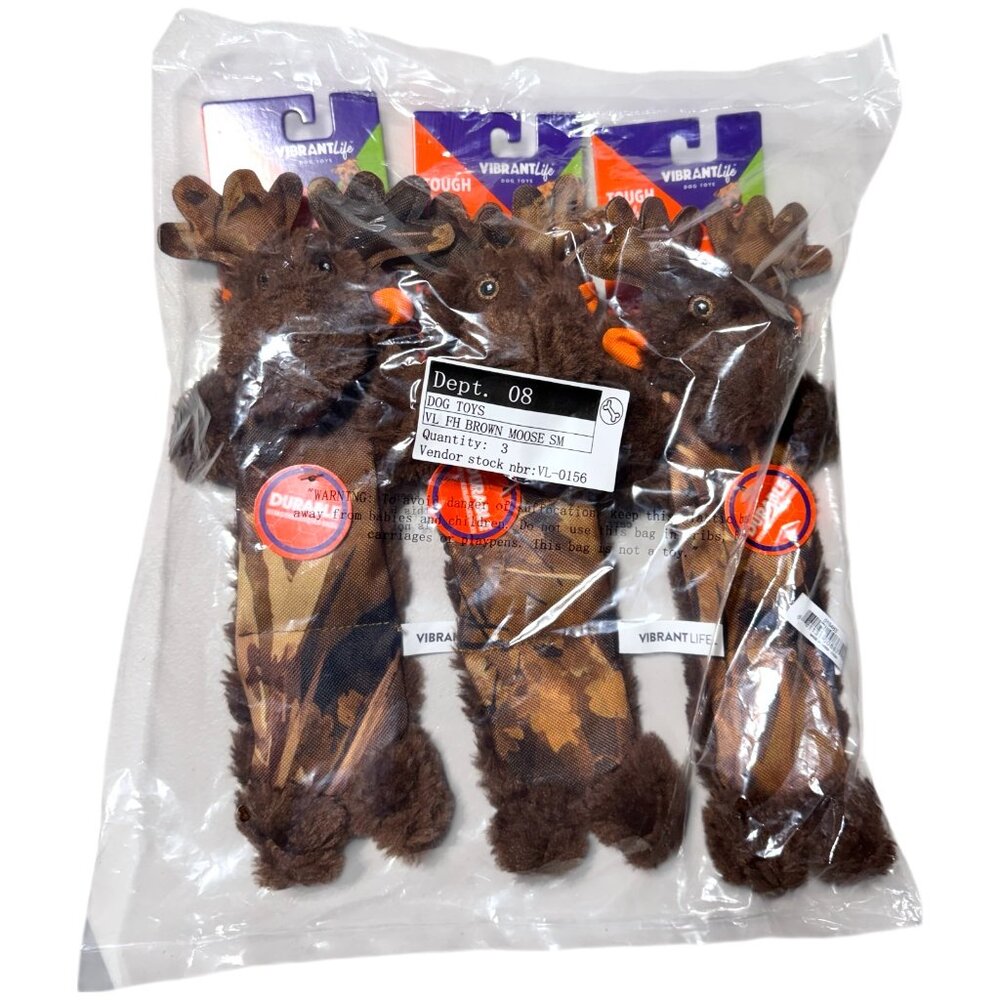 3 Pack Vibrant Life Camo Moose Plush Dog Toys – Level 3 Durable Squeaky Chew